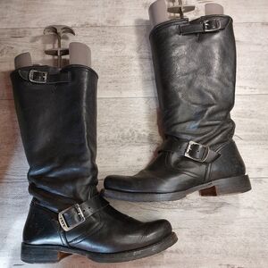 Fyre Black Leather Mid-Calf Buckle Boots
